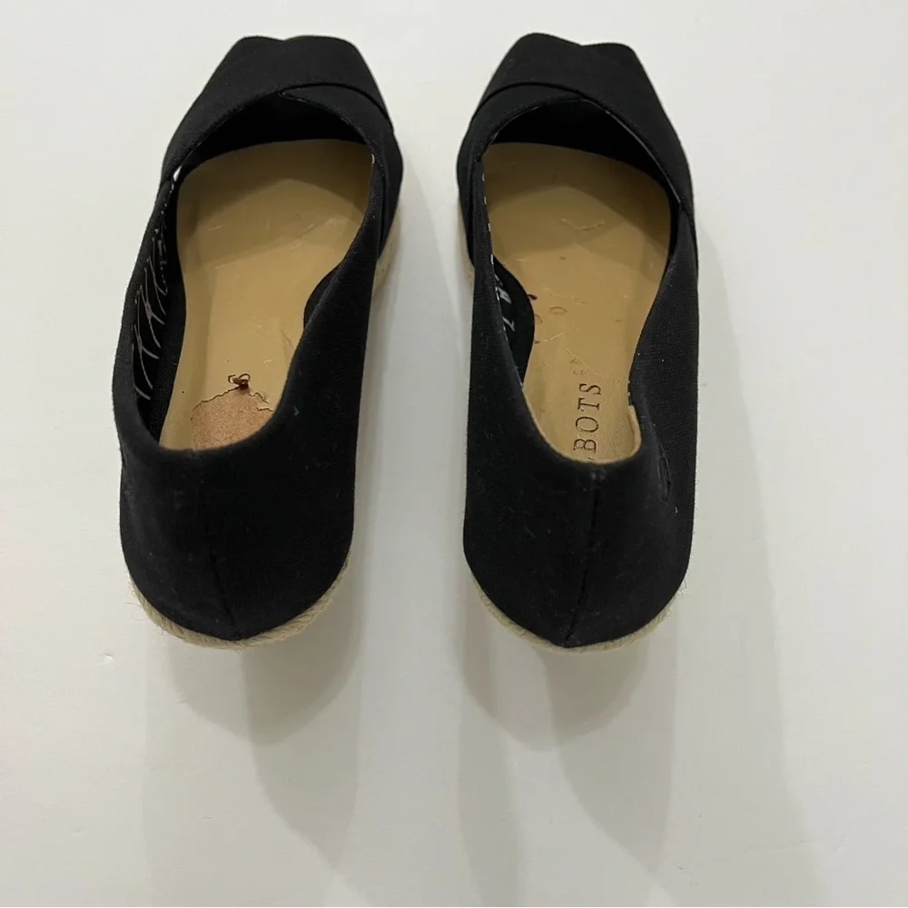 Talbots Black Slip On Espadrille Wedge Jute Shoe